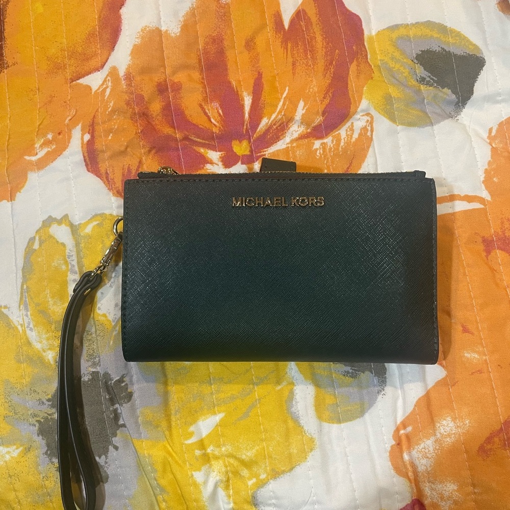 Green Michael Kors wristlet wallet